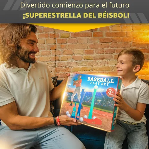 Vista 7 de TOMLEON Soporte de T-Ball para niños y niñas de 1-3, 3-5, 5-8 años. Set de béisbol con 6 pelotas grandes, camiseta de bateo T-ball ajustable