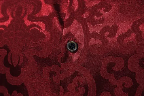 Vista 5 de Camisa de seda satinada para hombre, camisa de vestir de cachemira, ajustada, camisa de jacquard floral para fiesta, graduación, boda, camisas
