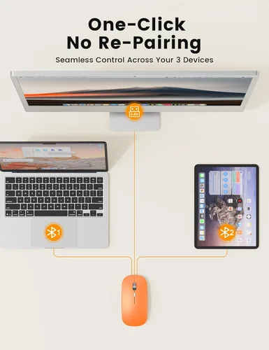 Vista 2 de SABLUTE M31 - Mouse Bluetooth para MacBook Pro/Air, iPad, mouse inalámbrico recargable de tres modos para 3 dispositivos (BT 5.2 + 2.4G), elegante