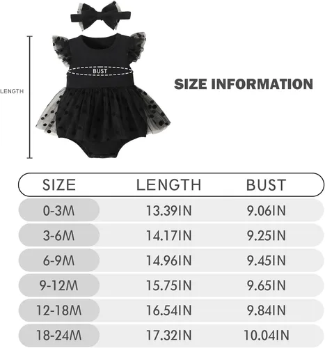 Vista 8 de ROMPERINBOX Romeprinbox - Body de vestido negro para bebé niña