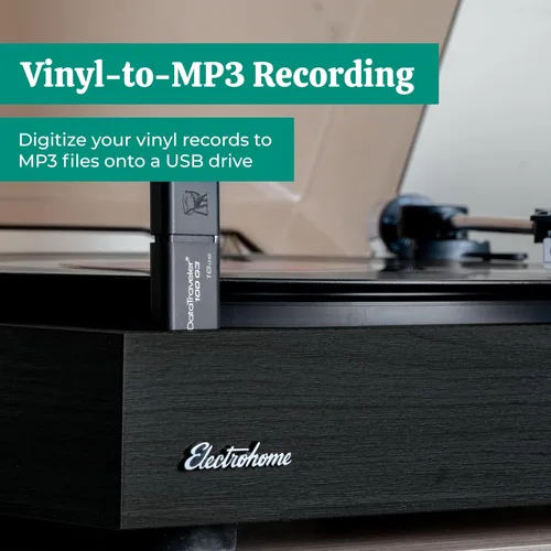 Vista 5 de Electrohome Montrose Record Player Stereo System, 4" Bluetooth Powered Bookshelf Speakers, Belt-Drive Bluetooth Turntable with Audio-Technica Black