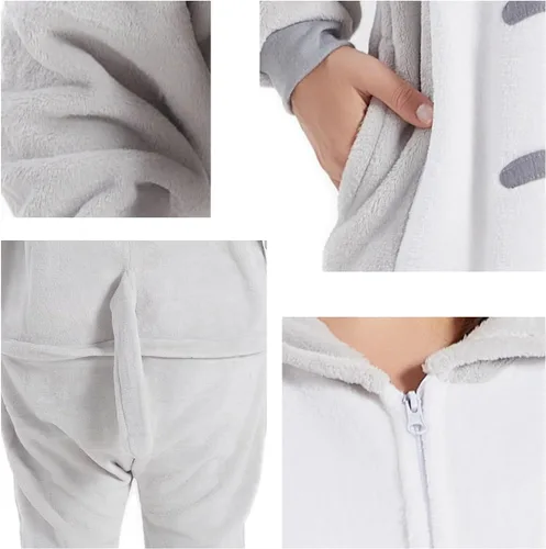 Vista 4 de U-ParBoo Pijama mameluco para adultos de franela con dibujos animados de animales para cosplay de Halloween