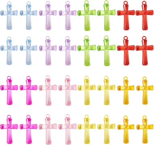 Vista 12 de Dijes de cruz para pulseras, colgantes de cruz de colores, dijes colgantes de cruz de religión para llavero de Pascua, manualidades, collares