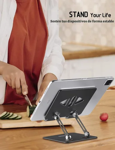 Vista 5 de Aoviho - Soporte para tableta portátil para escritorio, soporte de escritorio ajustable para tableta, soporte de aluminio plegable para iPad Pro
