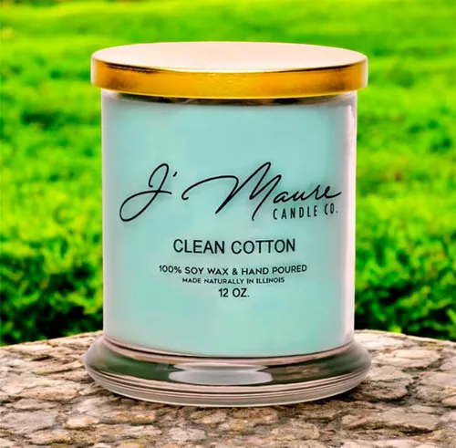 Vista 2 de J' Maure Candle Co. Velas de vidrio de roca de 100% soja de 12 onzas (algodón limpio), cera de soja, fragancia para el hogar, regalo de decoración