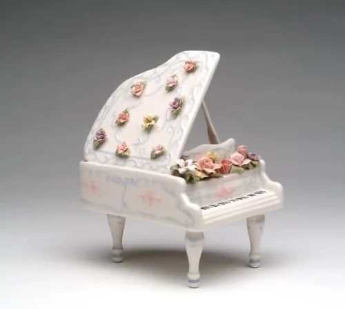 Vista 3 de Cosmos Gifts Figura musical de porcelana fina y elegante para piano de cola (música melodía: Fur Elise), 7 3/4 pulgadas de alto