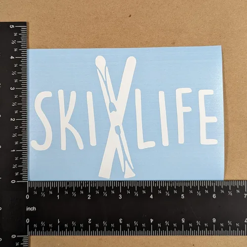 Vista 8 de Paquete de 4 calcomanías de esquí: Ski Life, I'd Rather Be Skiing, gafas, telesilla (blanco, grande ~ 5 pulgadas)