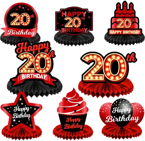 Vista 50 de Feliz 45 cumpleaños rojo y negro centros de mesa de panal de abeja decoraciones de globos decoración de mesa centros de mesa para niñas mujeres