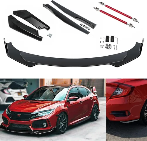 Vista 10 de X xotic tech - Juego de carrocería para coche con alerón para parachoques delantero, falda lateral divisora + difusor de labios para parachoques
