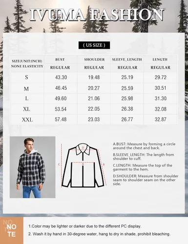 Vista 7 de IVUMA Camisas de algodón a cuadros de manga larga para hombre, chaqueta de franela con forro polar, camisas de franela Sherpa con botones y capucha