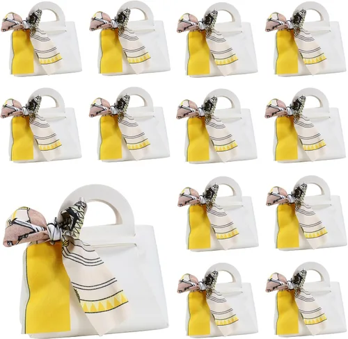 Vista 13 de LPEIEB Paquete de 12 Bolsas de Regalo Tipo Candy Bag de Cuero con Cinta, Bolsas de Regalo de Boda de PU con Asa de Cinta, Cajas de Favor de Fiesta