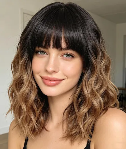 Vista 11 de Peluca negra con flequillo para mujeres negras, cabello rizado y ondulado de 14 pulgadas Negro