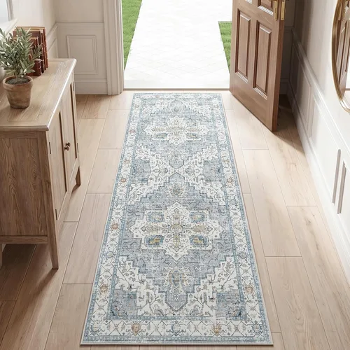 Vista 41 de jinchan Alfombra de área pequeña lavable floral vintage, alfombra de entrada simétrica de medio círculo de 2 x 3, alfombra de entrada suave de pelo