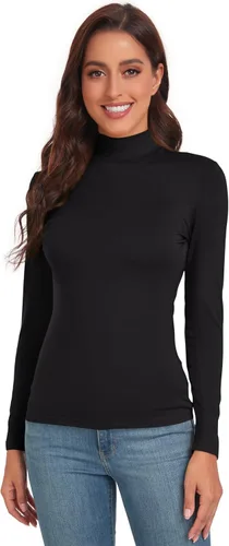 Vista 2 de Camisetas de manga larga con cuello alto falso para mujer, ajustadas, básicas, para mujer
