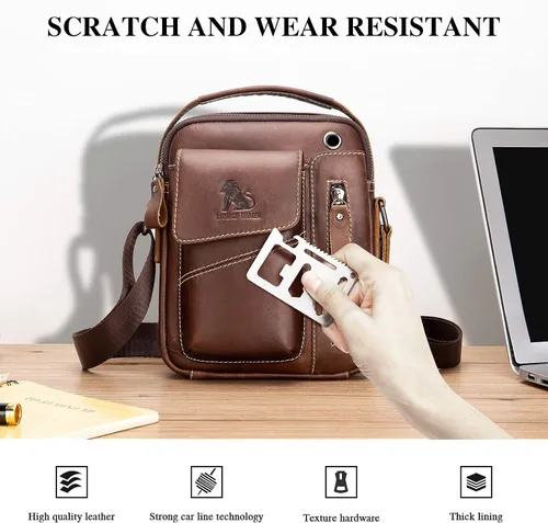 Vista 5 de BAIGIO Bolso bandolera de cuero pequeño para hombre bolso bandolera para viajes negocios trabajo