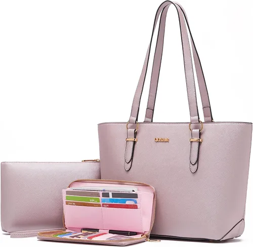 Vista 27 de Qiyuer - Juego de carteras y bolsos para mujer, bolso de trabajo, bolso de mano, bolso de hombro con asa superior, bolso con cartera a juego