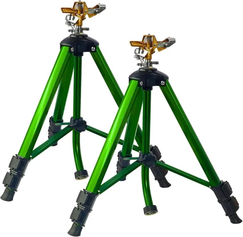 Vista 7 de LIULO TOOL Aspersor de impacto en base de trípode, aspersores de trípode con cabeza, riego de área grande de 360 grados con patas de extensión