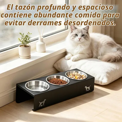 Vista 6 de Cuencos elevados para gatos con base antideslizante, platos elevados para gatos con soporte integrado inclinado a 15° antivómito, incluye 3 cuencos