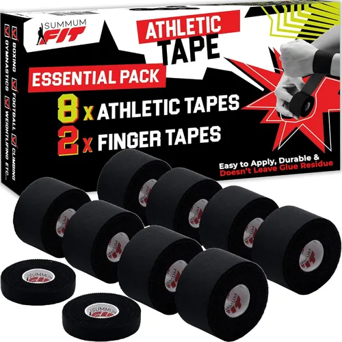 Vista 10 de Cinta atlética negra extremadamente resistente: 3 rollos + 1 rollo de dedo. Fácil de aplicar y sin residuos. Cinta deportiva atlética para boxeo