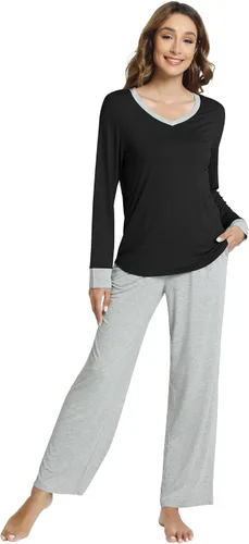 Vista 68 de NACHILA Women's Pajamas Set-Viscose Made from Bamboo, Long Sleeve Sleepwear Top with Pants Comfy Pajama Soft 2 Piece Pjs B-aqua Green