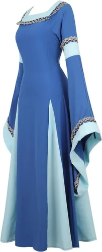 Vista 2 de Vestido renacentista irlandés para mujer, disfraz de pirata, vestido medieval para mujer, talla grande, vestido de hada Ren Faire de manga larga