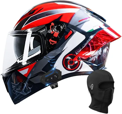 Vista 14 de Casco de motocicleta Bluetooth de cara completa, aprobado por DOT, casco antivaho, doble visera, casco de bicicleta de calle, altavoz dual integrado