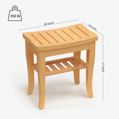 Vista 8 de Banco de ducha de bambú, taburete de ducha pequeño de spa para ducha interior, impermeable, asiento de baño con estante de almacenamiento