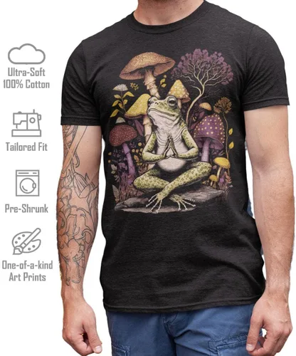 Vista 3 de GyftWear Camisa de hongos para hombre, camisetas de rana genial, camisetas gráficas trippy, ropa de cabaña estética, ropa de duende para hombre
