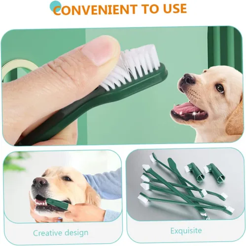 Vista 2 de 1 set de cepillo de dientes para mascotas para perros de doble cabeza cepillo de dientes para cachorro kit para cuidado bucal cerdas suaves para una