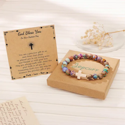Vista 6 de JoycuFF Pulseras de cruz para mujer, joyería cristiana católica religiosa de fe religiosa de Pascua, joyería cristiana católica significativa