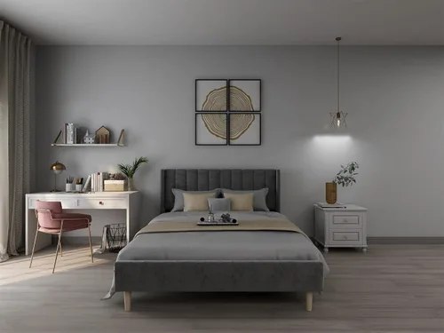 Vista 9 de Upholstered Bed Frame with Wingback Headboard and Wood Slats (Beige-Linen, Twin)