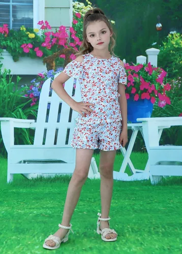 Vista 5 de Conjunto de camiseta sin mangas y shorts para niñas, ropa para verano, set de 2 piezas, 2 a 7 años