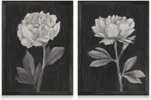 Vista 39 de Renditions Gallery- Lienzo enmarcado con flores blancas y negras Flores blancas y negras 1 juego/marco negro