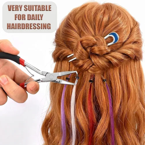 Vista 2 de Herramientas profesionales para extensiones de cabello, alicates para microenlaces y cuentas, removedor de microanillos, abridor de cuentas de 5.5