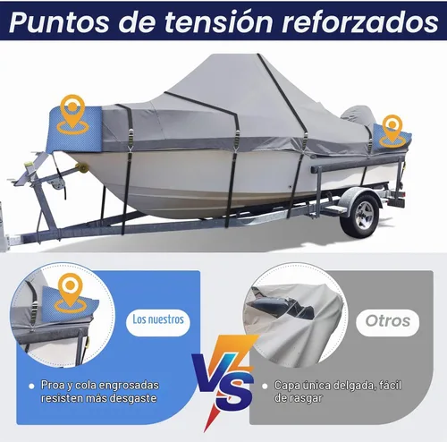 Vista 4 de 900D - Funda para botes con consola central, con correas de hebillas metálicas completas a prueba de viento, resistente para botes con consola Gris