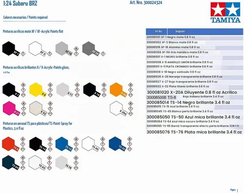 Vista 8 de Tamiya 24324 1/24 Subaru BRZ Kit de modelo de plástico