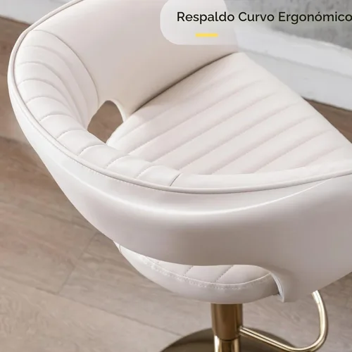 Vista 5 de Hyfirm Juego de 2 modernas sillas de bar de cocina con base cromada dorada, taburetes de bar giratorios ajustables con respaldo y reposapiés Beige