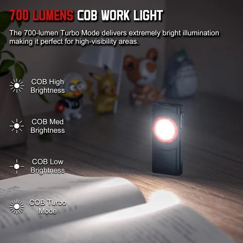 Vista 3 de Linterna EDC recargable Hopedone, linterna LED mini de 700 lúmenes con 8 modos, fuentes de luz duales, linterna magnética con clip, impermeable