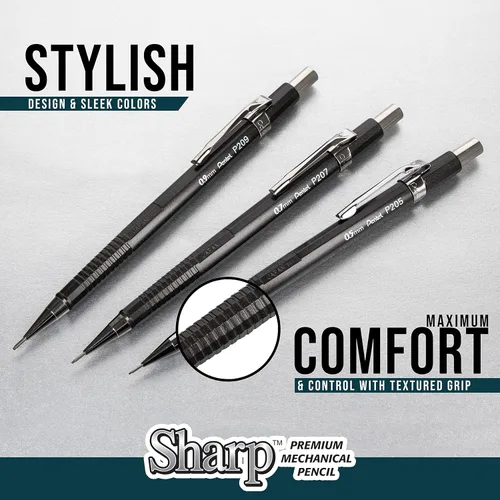 Vista 5 de PENTEL - Portaminas Sharp para dibujo técnico, 0.9 mm, cilindro amarillo, paquete de 2 (P209BP2K6)