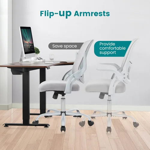 Vista 7 de DUMOS Silla de escritorio para computadora de oficina, ergonómica, de malla con respaldo medio, giratoria, con ruedas, cómodo soporte lumbar