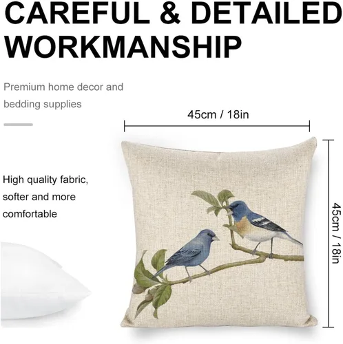 Vista 2 de Fundas de almohada decorativas de lino con diseño de pájaro en acuarela de 18 x 18 pulgadas para sofá, dormitorio, sala de estar y automóvil