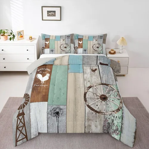 Vista 17 de Erosebridal Juego de edredón rústico de colibrí, juego de ropa de cama de molino de viento rústico para niños, adolescentes y adultos, relleno
