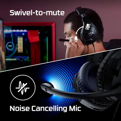 Vista 6 de HyperX Cloud Stinger S - Auriculares para juegos, para PC, sonido envolvente virtual 7.1, ligeros, espuma viscoelástica, cuero sintético suave