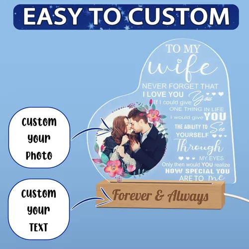 Vista 2 de Luz nocturna con foto personalizada, lámpara LED con nombre de corazón, lámpara acrílica personalizada con imagen, regalo para su novia, amante