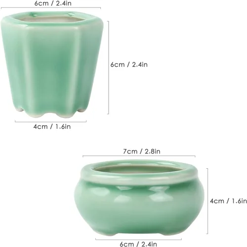 Vista 2 de Juego de 2 macetas para bonsái suculentas de 2.4 a 2.8 pulgadas (2.4-2.8 in), color verde Verde 2PC
