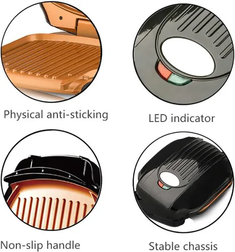 Vista 7 de Panini Press, sandwichera y parrilla compacta para interiores, almacenamiento vertical, rejillas antiadherentes fáciles de limpiar, con luces