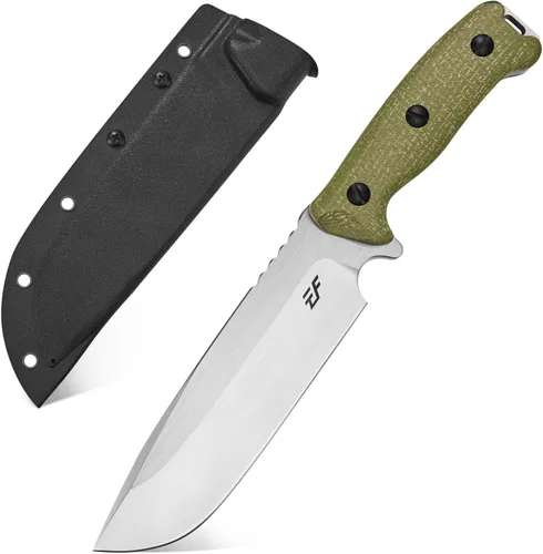 Vista 10 de Eafengrow EF143 Cuchillo de hoja fija con hoja de acero AUS-10, mango de Micarta, tanga completa, herramienta EDC, cuchillo recto para trabajo Negro