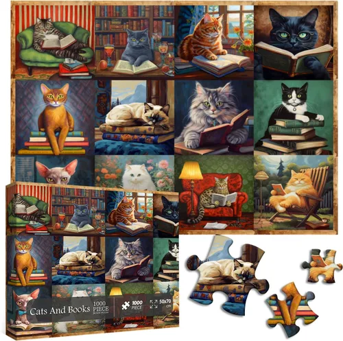 Vista 10 de Rompecabezas vintage de gatos para adultos de 1000 piezas en adelante, colección de rompecabezas de flores de PICKFORU animales y plantas