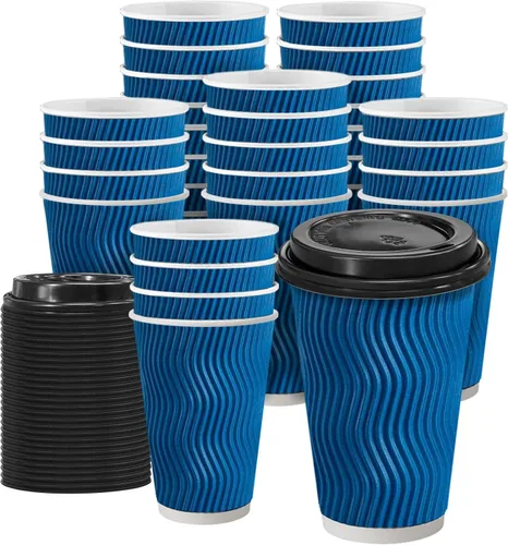 Vista 11 de Clawsoff Paquete de 100 tazas de café con tapas, de 8 onzas, desechables, aisladas, onduladas, para bebidas frías/calientes, oficina, hogar, tienda