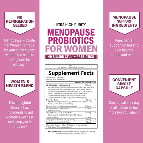 Vista 5 de BioSchwartz Suplemento probiótico para la menopausia para mujeres (suministro de 2 meses) más multivitamínico diario para mujeres de 50 años o más